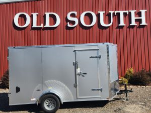 Cynergy Cargo 6×12 Basic single axle enclosed cargo trailer with silver .080 semi-screwless exterior and rear barn doors